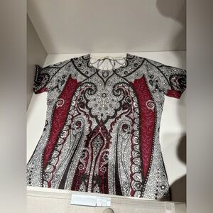 Neiman Marcus cashmere T shirt paisley - brown White, and Red size S